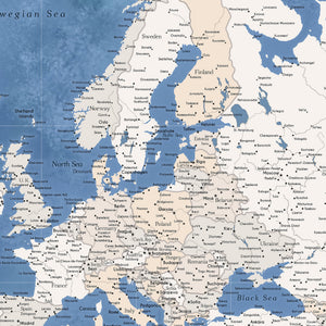 Detail crop of Admiral World Push Pin Map showing map colors, labels, and cartographic detail