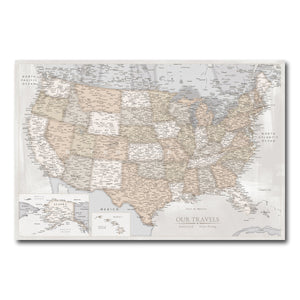 AUTO-MOCKUP WHITE | Aged Parchment US Push Pin Map | No Frame | group=3x2