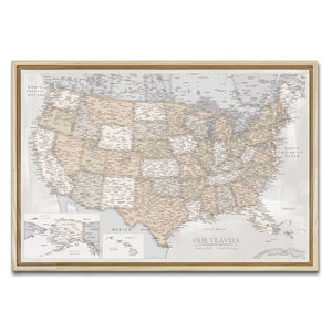 AUTO-MOCKUP WHITE | Aged Parchment US Push Pin Map | Natural Frame | group=3x2