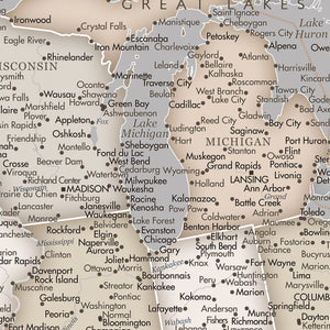 Detail crop of Aged Parchment US Push Pin Map showing map colors, labels, and cartographic detail