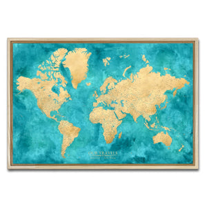 AUTO-MOCKUP WHITE | Azure Coast World Push Pin Map | Natural Frame | group=3x2