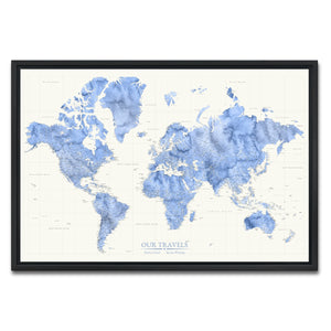 AUTO-MOCKUP WHITE | Azure Wash World Push Pin Map | Black Frame | group=3x2