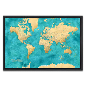 AUTO-MOCKUP WHITE | Azure World Push Pin Map | Black Frame | group=3x2