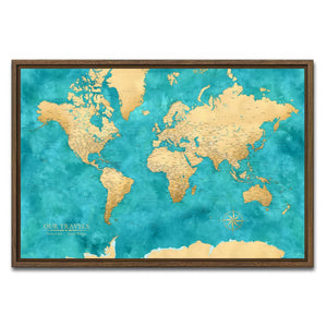 AUTO-MOCKUP WHITE | Azure World Push Pin Map | Walnut Frame | group=3x2