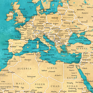 Detail crop of Azure World Push Pin Map showing map colors, labels, and cartographic detail