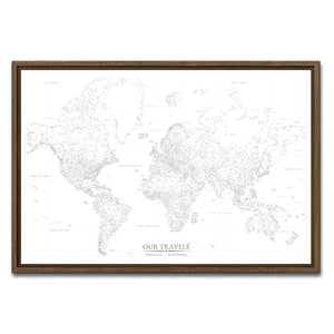 AUTO-MOCKUP WHITE | Blank Canvas World Push Pin Map | Walnut Frame | group=3x2