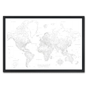 AUTO-MOCKUP WHITE | Blank World Push Pin Map | Black Frame | group=3x2