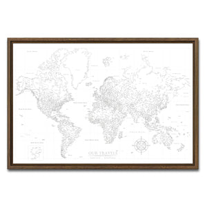 AUTO-MOCKUP WHITE | Blank World Push Pin Map | Walnut Frame | group=3x2