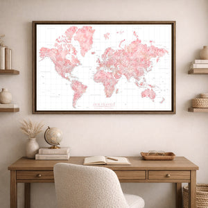 Blush Horizon World Push Pin Map