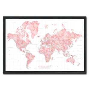 AUTO-MOCKUP WHITE | Blush Horizon World Push Pin Map | Black Frame | group=3x2