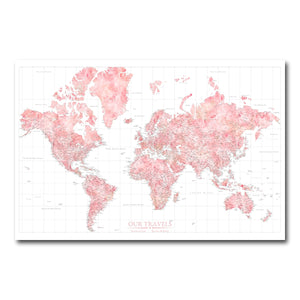 AUTO-MOCKUP WHITE | Blush Horizon World Push Pin Map | No Frame | group=3x2