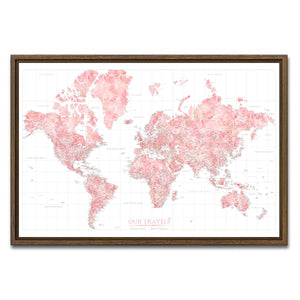 AUTO-MOCKUP WHITE | Blush Horizon World Push Pin Map | Walnut Frame | group=3x2