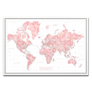 AUTO-MOCKUP WHITE | Blush Horizon World Push Pin Map | White Frame | group=3x2