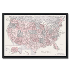 AUTO-MOCKUP WHITE | Blush Slate US Push Pin Map | Black Frame | group=3x2