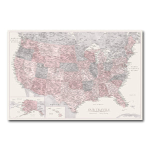 AUTO-MOCKUP WHITE | Blush Slate US Push Pin Map | No Frame | group=3x2
