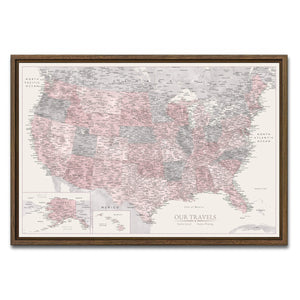 AUTO-MOCKUP WHITE | Blush Slate US Push Pin Map | Walnut Frame | group=3x2