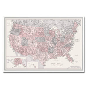 AUTO-MOCKUP WHITE | Blush Slate US Push Pin Map | White Frame | group=3x2