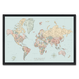 AUTO-MOCKUP WHITE | Cartographer's World Push Pin Map | Black Frame | group=3x2