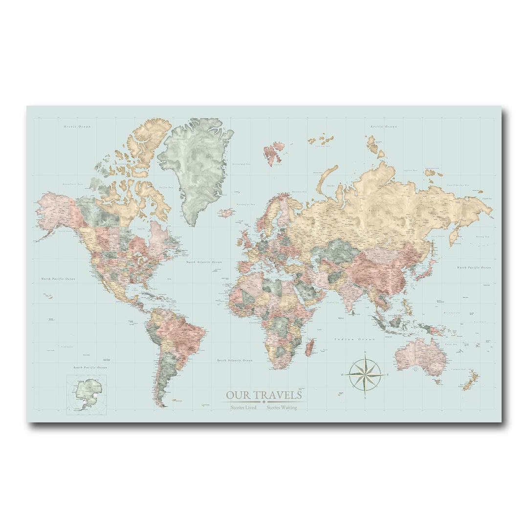 AUTO-MOCKUP WHITE | Cartographer's World Push Pin Map | No Frame | group=3x2
