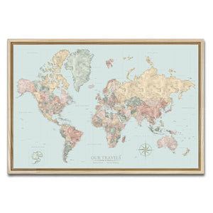 AUTO-MOCKUP WHITE | Cartographer's World Push Pin Map | Natural Frame | group=3x2