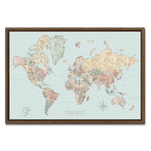 AUTO-MOCKUP WHITE | Cartographer's World Push Pin Map | Walnut Frame | group=3x2