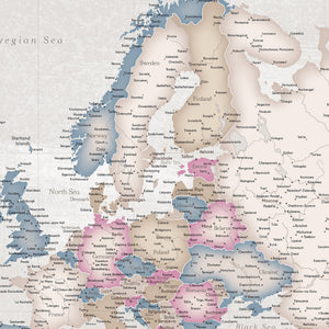 Detail crop of Celestial Horizon World Push Pin Map showing map colors, labels, and cartographic detail