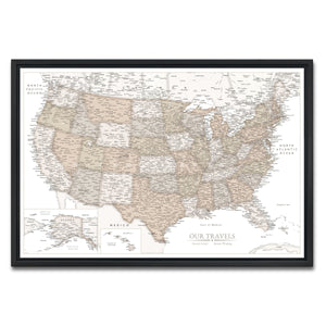 AUTO-MOCKUP WHITE | Classic US Push Pin Map | Black Frame | group=3x2