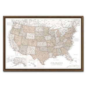 AUTO-MOCKUP WHITE | Classic US Push Pin Map | Walnut Frame | group=3x2