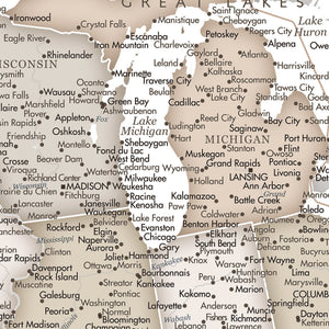 Detail crop of Classic US Push Pin Map showing map colors, labels, and cartographic detail