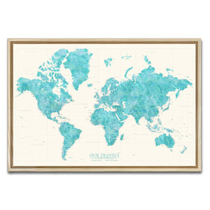 AUTO-MOCKUP WHITE | Coastal Jade World Push Pin Map | Natural Frame | group=3x2