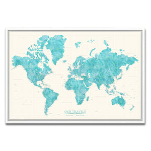 AUTO-MOCKUP WHITE | Coastal Jade World Push Pin Map | White Frame | group=3x2