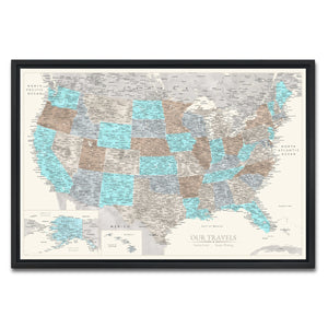 AUTO-MOCKUP WHITE | Coastal Terrain US Push Pin Map | Black Frame | group=3x2