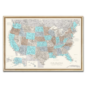 AUTO-MOCKUP WHITE | Coastal Terrain US Push Pin Map | Natural Frame | group=3x2