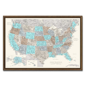 AUTO-MOCKUP WHITE | Coastal Terrain US Push Pin Map | Walnut Frame | group=3x2