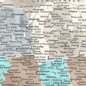 Detail crop of Coastal Terrain US Push Pin Map showing map colors, labels, and cartographic detail