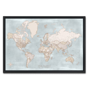 AUTO-MOCKUP WHITE | Compass Blue World Push Pin Map | Black Frame | group=3x2