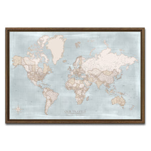 AUTO-MOCKUP WHITE | Compass Blue World Push Pin Map | Walnut Frame | group=3x2