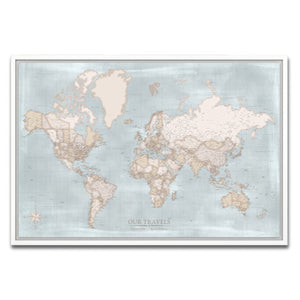AUTO-MOCKUP WHITE | Compass Blue World Push Pin Map | White Frame | group=3x2