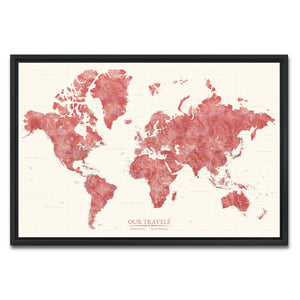 AUTO-MOCKUP WHITE | Crimson Horizon World Push Pin Map | Black Frame | group=3x2