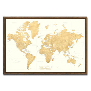 AUTO-MOCKUP WHITE | Daybreak Gold World Push Pin Map | Walnut Frame | group=3x2