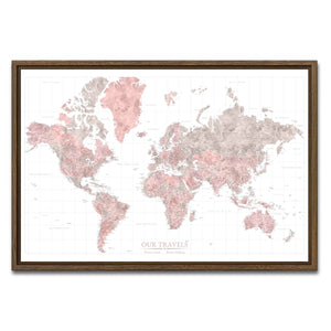 AUTO-MOCKUP WHITE | Desert Rose World Push Pin Map | Walnut Frame | group=3x2