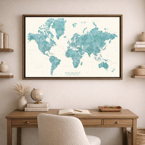 Drift Teal World Push Pin Map