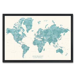 AUTO-MOCKUP WHITE | Drift Teal World Push Pin Map | Black Frame | group=3x2