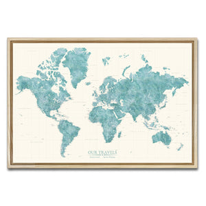 AUTO-MOCKUP WHITE | Drift Teal World Push Pin Map | Natural Frame | group=3x2