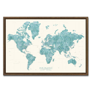AUTO-MOCKUP WHITE | Drift Teal World Push Pin Map | Walnut Frame | group=3x2