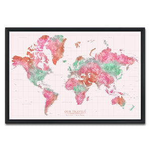 AUTO-MOCKUP WHITE | Ember Grove World Push Pin Map | Black Frame | group=3x2