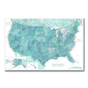 AUTO-MOCKUP WHITE | Evergreen Coast US Push Pin Map | No Frame | group=3x2