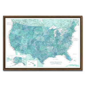 AUTO-MOCKUP WHITE | Evergreen Coast US Push Pin Map | Walnut Frame | group=3x2