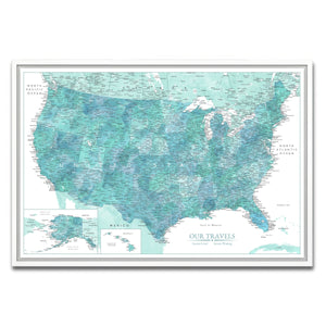 AUTO-MOCKUP WHITE | Evergreen Coast US Push Pin Map | White Frame | group=3x2