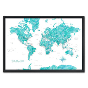 AUTO-MOCKUP WHITE | Evergreen World Push Pin Map | Black Frame | group=3x2